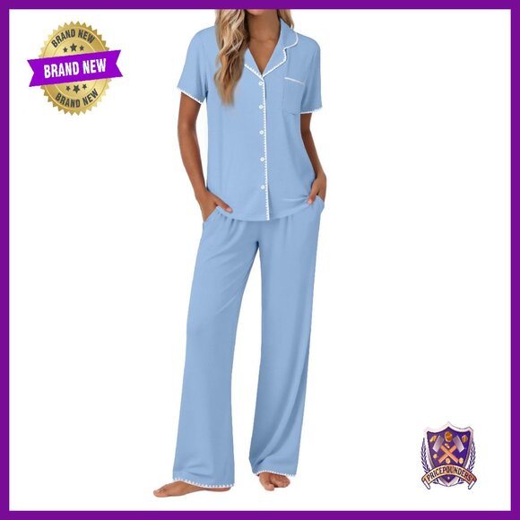 Soft Modal Pajama Set Button Up Top Shorts Lounge Sleepwear
